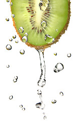 Image showing fresh water drops on kiwi isolated on white