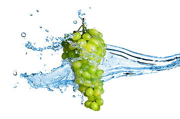 Image showing green grape with water splash isolated on white