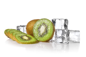 Image showing fresh kiwi with ice isolated on white