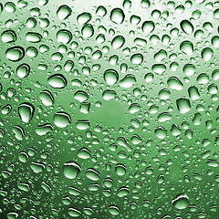 Image showing drops of water on green glass