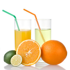 Image showing lime and orange juice with orange isolated on white