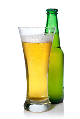 Image showing Beer in bottle and glass isolated on white