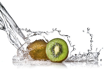 Image showing Water splash on kiwi isolated on white