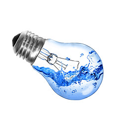 Image showing Energy concept. Light bulb with water isolated on white