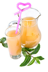 Image showing cold drink in glass with mint isolated on white