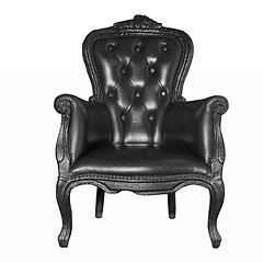 Image showing antique black leather chair isolated on white 