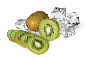 Image showing kiwi with ice cubes isolated on white