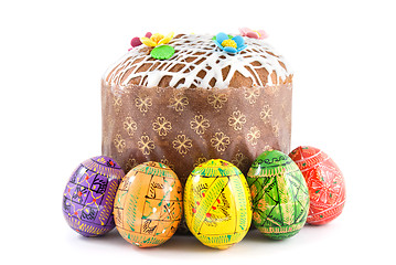 Image showing easter eggs and cake isolated on white