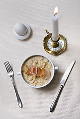 Image showing breakfast with oat and bacon