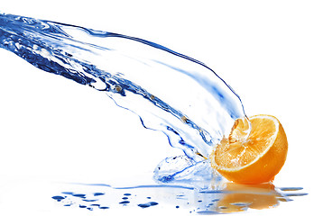 Image showing fresh water drops on orange isolated on white