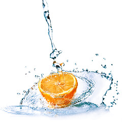 Image showing fresh water drops on orange isolated on white