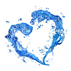 Image showing Heart from water splash with bubbles isolated on white