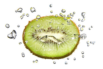 Image showing fresh water drops on kiwi isolated on white