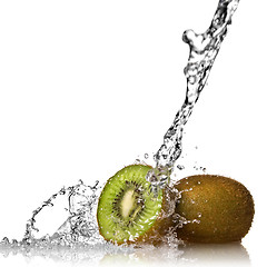 Image showing Water splash on kiwi isolated on white