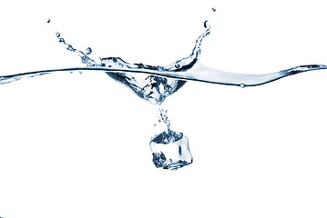 Image showing ice cube dropped into water with splash isolated on white