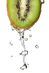 Image showing fresh water drops on kiwi isolated on white