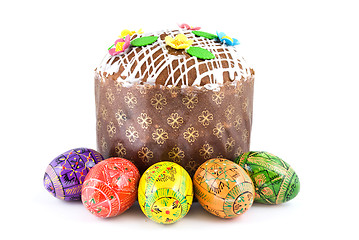 Image showing easter eggs and cake isolated on white