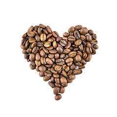 Image showing heart from coffee beans isolated on white