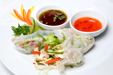 Image showing chinese rolls with vegetables on the plate