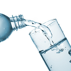 Image showing water pouring into glass from bottle isolated on white