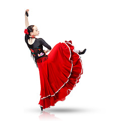 Image showing young woman dancing flamenco from back isolated on white