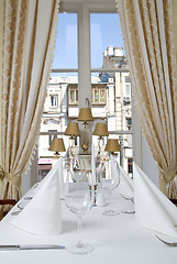 Image showing Wineglasses on the table in restaurant