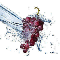 Image showing blue grape with water splash isolated on white