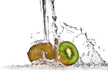 Image showing Water splash on kiwi isolated on white