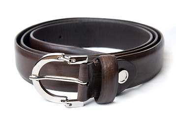Image showing dark brown leather belt isolated on white