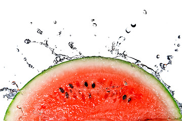 Image showing watermelon and water splash isolated on white