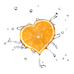 Image showing water drops on heart from orange isolated on white