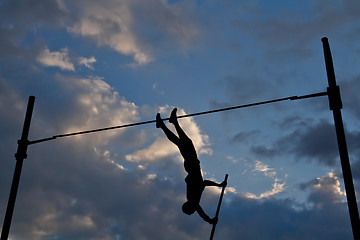 Image showing Silhouette of a pole vaulter