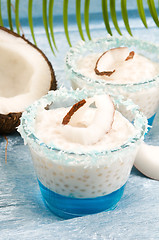 Image showing Coconut pudding with tapioca pearls and litchi jelly