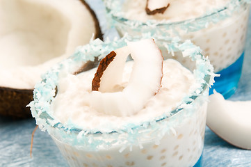 Image showing Coconut pudding with tapioca pearls and litchi jelly