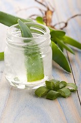 Image showing aloe vera juice with fresh leaves