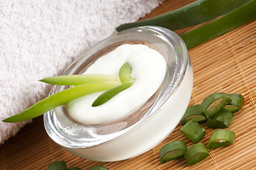 Image showing aloe vera - leaves and face cream