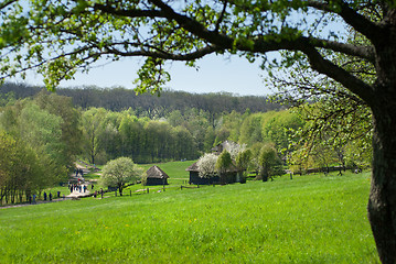 Image showing old houses on green meadow