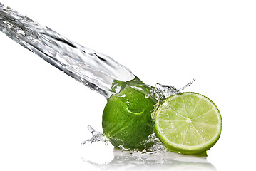 Image showing Water splash on lime isolated on white