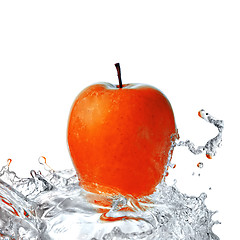 Image showing fresh water splash on red apple isolated on white