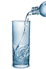 Image showing water pouring into glass from bottle isolated on white