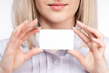 Image showing Woman hand holding empty visiting card