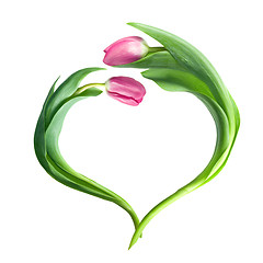 Image showing heart from purple tulips isolated on white