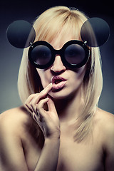 Image showing attractive woman with funny glasses