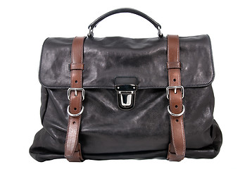 Image showing luxury black leather male travel bag isolated on white
