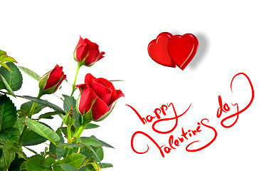 Image showing red roses with hearts and greetings for valentines day