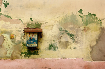 Image showing rusty mailbox on old wall