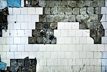 Image showing texture of the old tile wall with cracks
