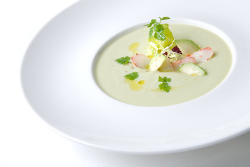 Image showing cold soup with crab on the plate