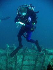 Image showing Scuba Diver checking instruments