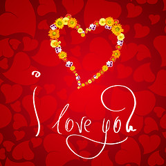 Image showing I love you. Card for Valentines day with small heart from flower